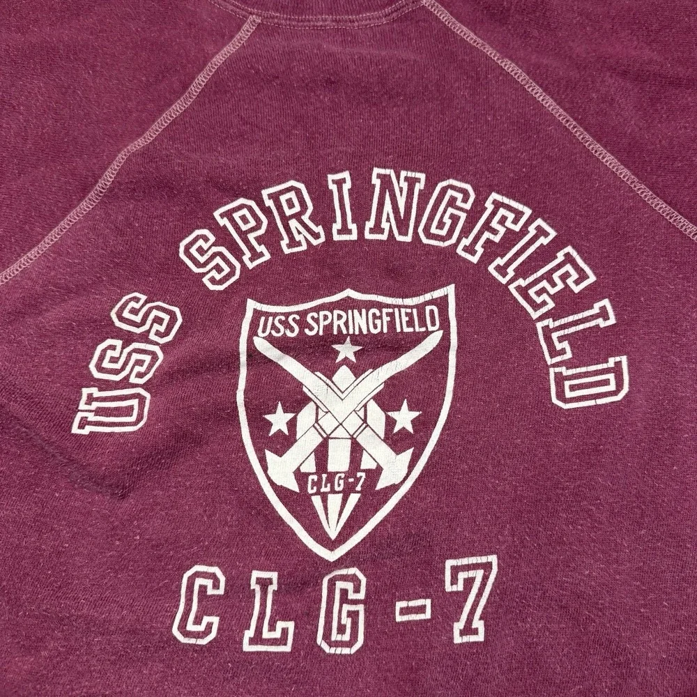 Vintage 60s Velva Sheen USS Springfield CLG-7 Navy Raglan Sweatshirt Maroon S
